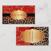 PixDezines赤ヴィンテージレース+cheetah 名刺 (正面/裏面)
