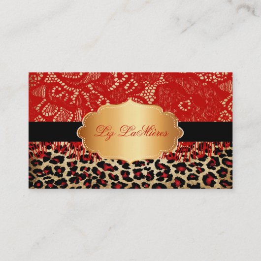 PixDezines赤ヴィンテージレース+cheetah 名刺 (正面)