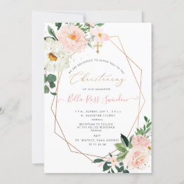 PixDezines赤面ウォーターカラーフラワー《キリスト教》洗礼式や命名式 招待状