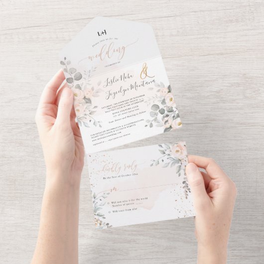 PixDezines赤面エレガントプオニー オールインワン招待状 (貼ってはがせる)