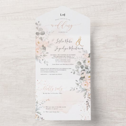 PixDezines赤面エレガントプオニー オールインワン招待状 (内側)