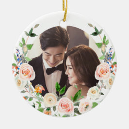 PixDezines赤面バラリース、初めてのクリスマス セラミックオーナメント