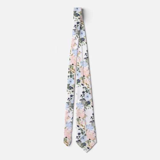 PixDezines赤面ピンクアイスブルーウォーター色の花 ネクタイ (裏面)