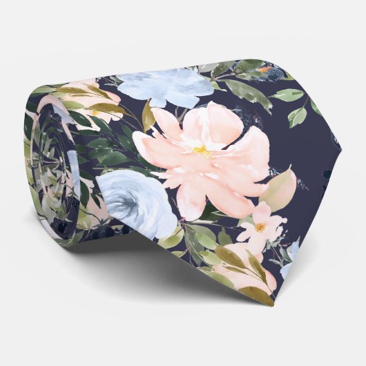 PixDezines赤面ピンクアイスブルーウォーター色の花 ネクタイ (ロール)