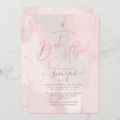 PixDezines赤面ピンクウォーターカラーアゲートバルミツワー 招待状 (正面/裏面)