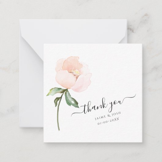 PixDezines赤面ピンクウォーターカラーペタル独身のバラ ノートカード (正面)