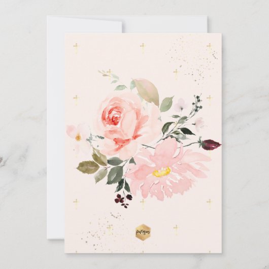 PixDezines赤面ピンクウォーター色バラバプテスマ 招待状 (裏面)