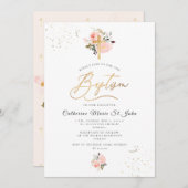 PixDezines赤面ピンクウォーター色バラバプテスマ 招待状 (正面/裏面)