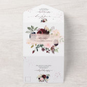 PixDezines赤面ピンクネイビーブルゴーニュH2花 オールインワン招待状 (外側)