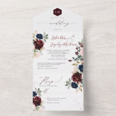 PixDezines赤面ピンクネイビーブルゴーニュH2花 オールインワン招待状 (内側)