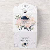 PixDezines赤面ピンクネイビーブルーウォーターカラーフラックス オールインワン招待状 (外側)