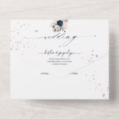 PixDezines赤面ピンクネイビーブルーウォーターカラーフラックス オールインワン招待状 (裏面)