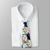 PixDezines赤面ピンクネイビーブルーウォーター色の花 ネクタイ (タイ)