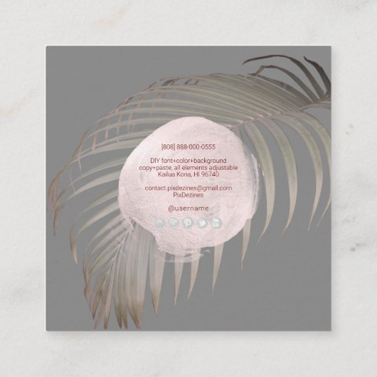 PixDezines赤面ピンクパーム スクエア名刺 (裏面)