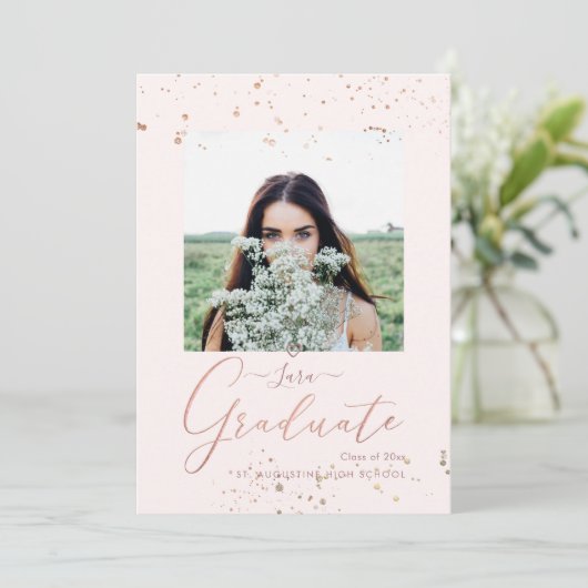 PixDezines赤面ピンク書道卒業 案内状 (スタンド正面)