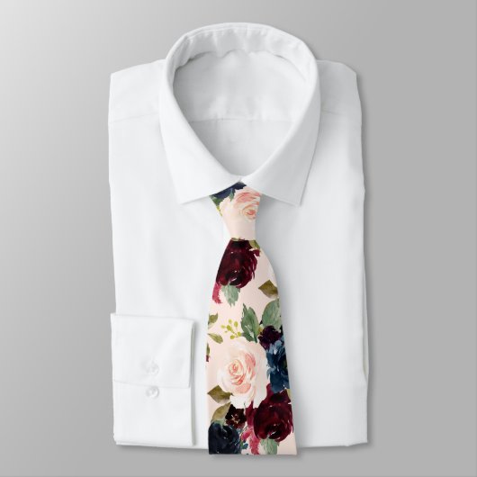 PixDezines赤面ブルガンディーネイビーフラーズDIYバックグランド ネクタイ (タイ)