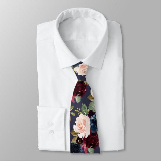 PixDezines赤面ブルガンディーネイビーフラーズDIYバックグランド ネクタイ (タイ)