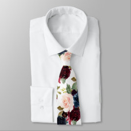 PixDezines赤面ブルゴーニュ海軍の水色の花 ネクタイ