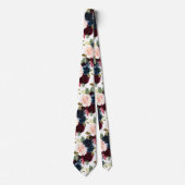 PixDezines赤面ブルゴーニュ海軍の水色の花 ネクタイ (正面)