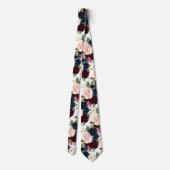 PixDezines赤面ブルゴーニュ海軍の水色の花 ネクタイ (裏面)