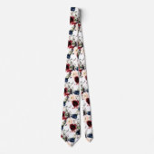 PixDezines赤面ブルゴーニュ海軍の水色の花 ネクタイ (正面)