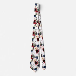 PixDezines赤面ブルゴーニュ海軍の水色の花 ネクタイ