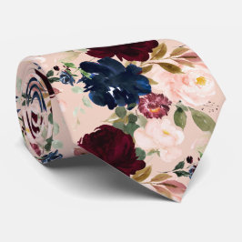 PixDezines赤面ブルゴーニュ海軍H2花 ネクタイ