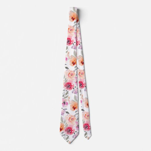 PixDezines赤面レッドウォーターカラーサマー花模様 ネクタイ (正面)