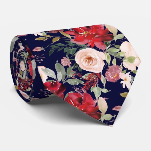 PixDezines赤面レッドウォーター色フラワーネックタイ ネクタイ (ロール)