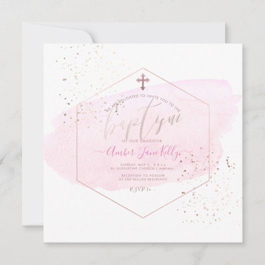 PixDezines赤面水カラー+ハニカムバプテスマ 招待状 (正面)