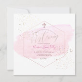 PixDezines赤面水カラー+ハニカム《キリスト教》洗礼式や命名式 招待状 (正面)