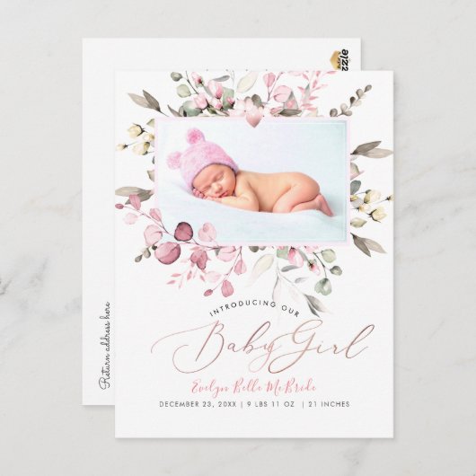 PixDezines赤面水彩花ガール誕生ポス ポストカード (正面/裏面)