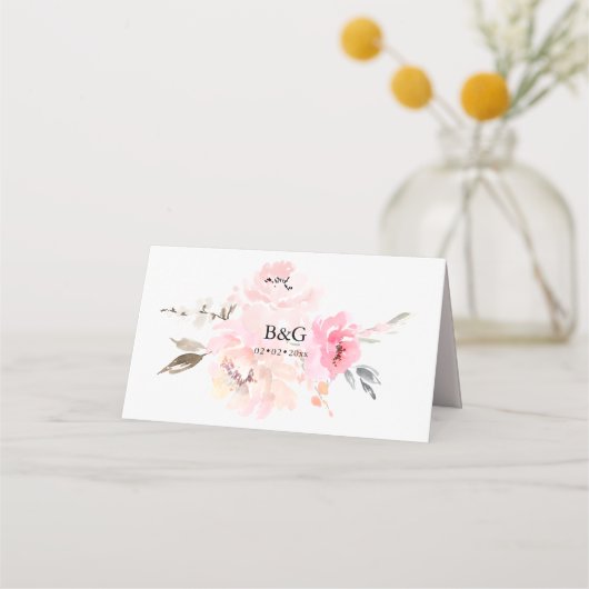 PixDezines赤面牡丹水彩の花 プレイスカード (裏面)