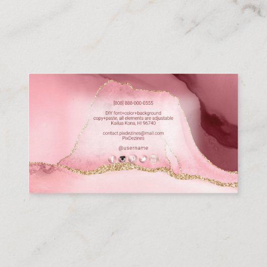 PixDezines赤面Pink Water Color Agate 名刺 (裏面)