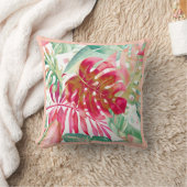 PixDezines赤+緑の熱帯の葉のフレームDIY クッション (ブランケット)