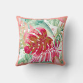 PixDezines赤+緑の熱帯の葉のフレームDIY クッション (裏面)