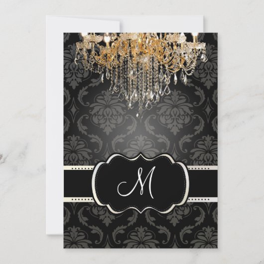 PixDezines金ゴールドシャンデリア+Vendomeダマスク/ 5x7 招待状 (正面)