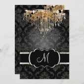 PixDezines金ゴールドシャンデリア+Vendomeダマスク/ 5x7 招待状 (正面/裏面)