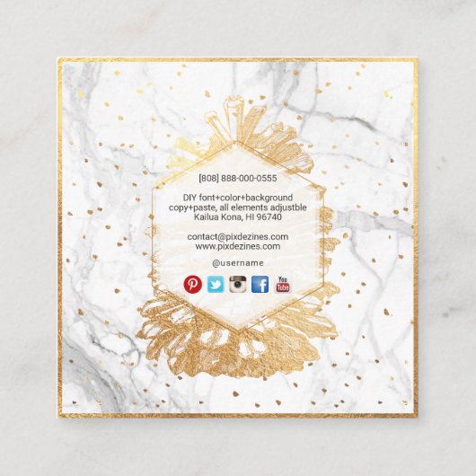 PixDezines金ゴールドピネコーン+大理石 スクエア名刺 (裏面)