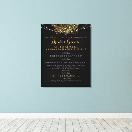 PixDezines金ゴールドフェイクシャンデリア結婚式プログラム キャンバスプリント (インサイチュ (ウッドフロア))