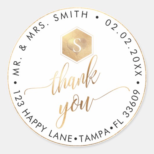 PixDezines金ゴールドフェイクハニカム、ありがとうございます+ハート ラウンドシール (正面)