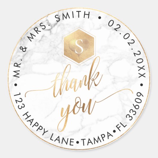 PixDezines金ゴールドフェイクハニカム、モノグラムありがとう ラウンドシール (正面)