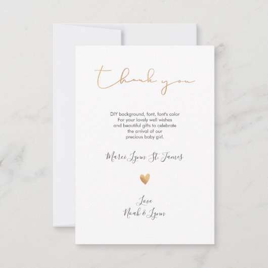 PixDezines金ゴールドフェイクベビーシャワーありがとう サンキューカード (裏面)