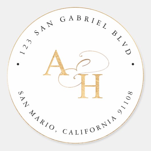 PixDezines金ゴールドフェイクモノグラム+アンパサンド ラウンドシール (正面)