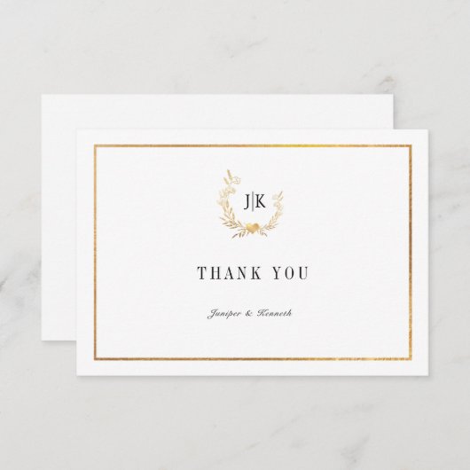 PixDezines金ゴールドフェイクリースThank You Note Card ノートカード (正面/裏面)