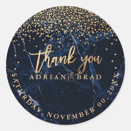 PixDezines金ゴールドフェイク紙吹雪/ブルーマーブル ラウンドシール (正面)