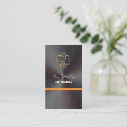 PixDezines金ゴールドフフェイクァイリグリー+Pinstripesモノグラム 名刺 (スタンド正面)