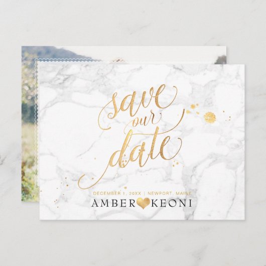 PixDezines金ゴールド/フェイク大理石/救日付 ポストカード (正面/裏面)