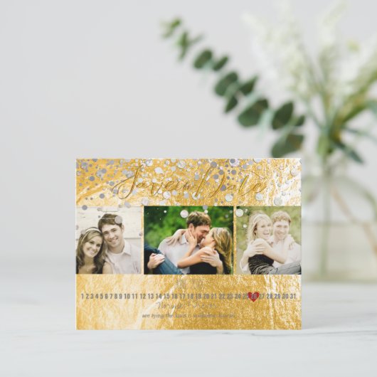 PixDezines金ゴールド/フォイルフェイク/写真は日付を保存 案内ポストカード (スタンド正面)