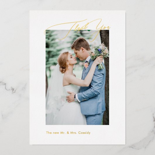 PixDezines金ゴールドLuxe Script結婚s Thank You 箔招待状 (正面)